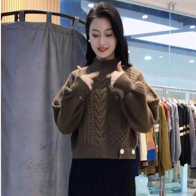 毛衣女秋冬季新款设计感宽松加厚百搭慵懒风麻花半高领针织打底衫