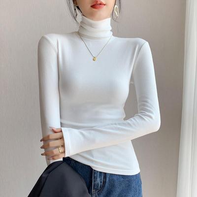 白色高领打底衫2024新款女秋季时尚洋气时髦长袖T恤修身内搭上衣