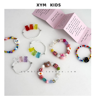 自制款~ins可爱猫咪兔子弹力串珠儿童手链女孩多巴胺手绳配饰首饰