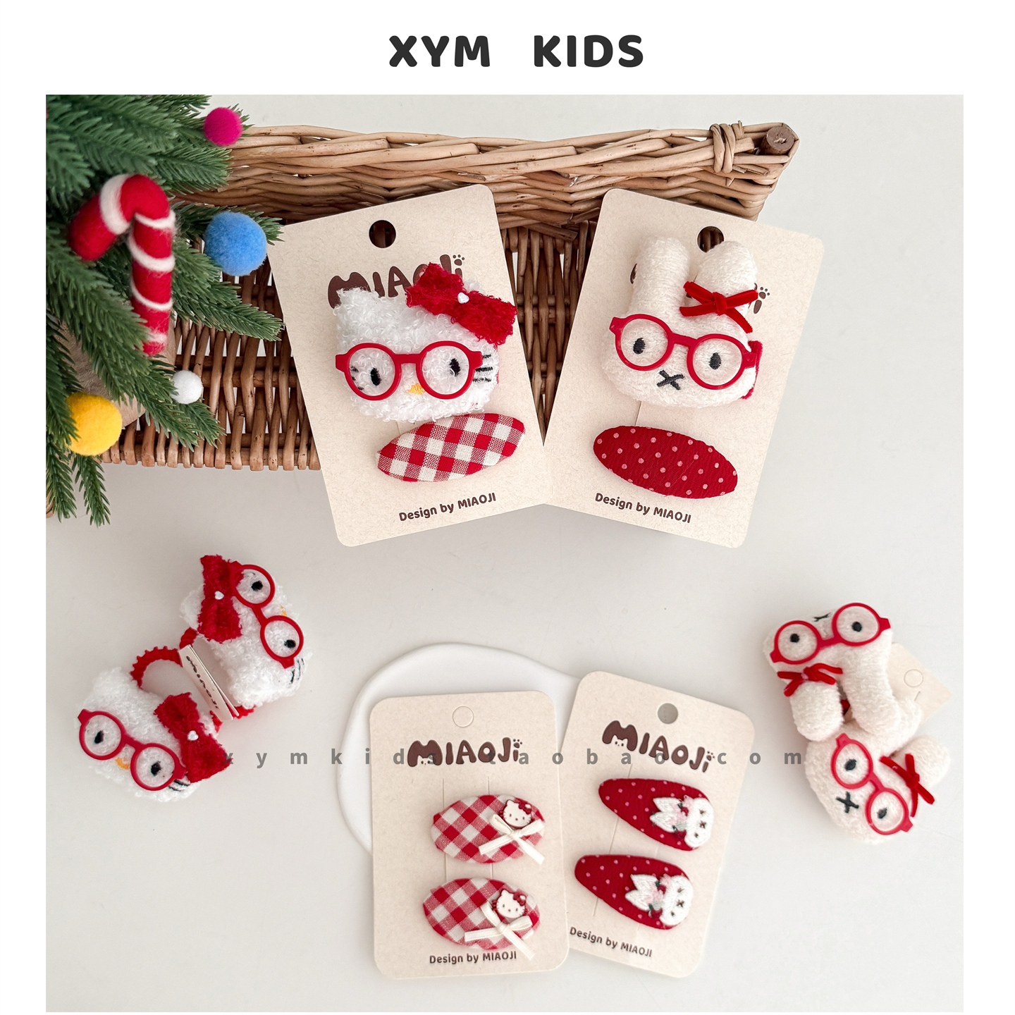 红色兔子猫咪儿童发夹发圈