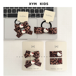 美拉德！ins豹纹kitty猫咪儿童发饰宝宝秋冬复古发夹发圈女童配饰
