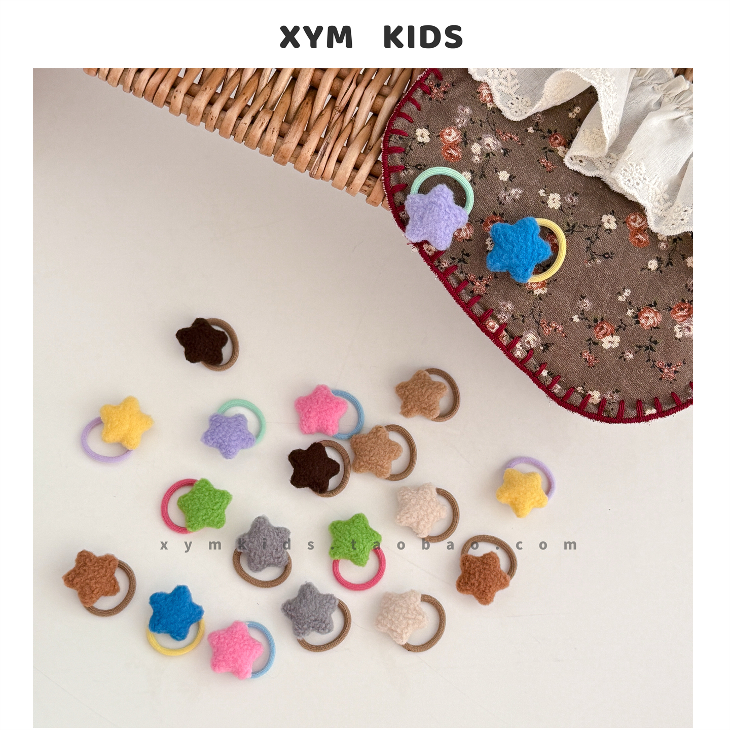 ins儿童毛绒星星糖豆拇指发圈