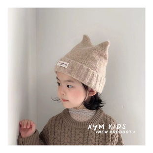 小猫耳朵～ins儿童保暖针织帽男女宝宝字母标套头冷帽百搭毛线帽