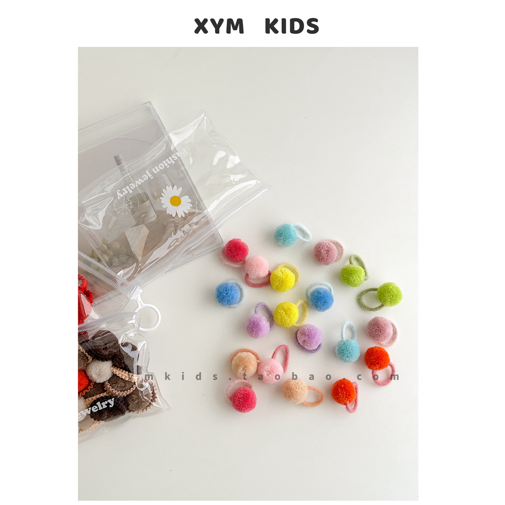 ins风彩色毛绒球儿童发圈