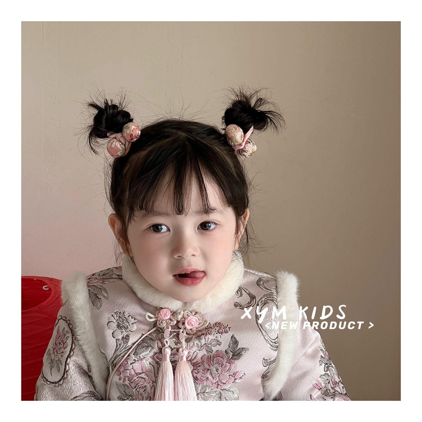 新中式球球发圈红色发饰