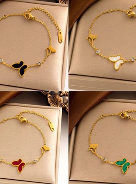 时尚蝴蝶钛钢手链女18K金手链 五花ins简约个性小众设计情侣手链