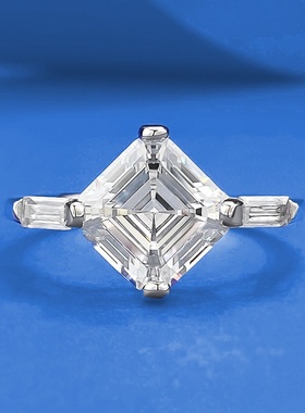 辉之翼珠宝 s925银闪亮阿斯切切割8*8mm白钻女仿真白指时尚女