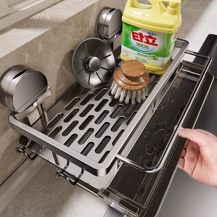 吸盘厨房置物架抹布收纳沥水架免打孔壁挂调料架子水龙头水槽