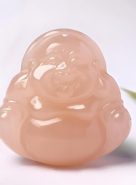 冰种阿富汗玉大佛公吊坠藕粉西柚粉八宝无事牌玉石项链挂件