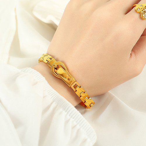 欧美跨境新款钛钢表带式手镯感男女时尚复古百搭不掉色手环饰