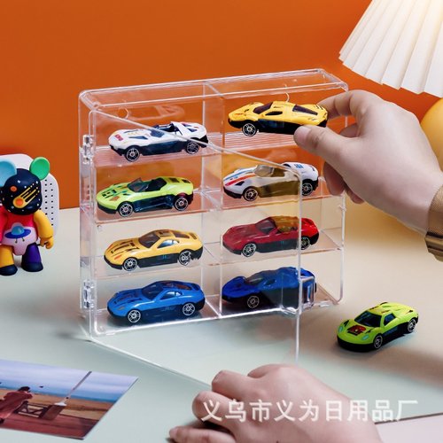 TEMU跨境多美卡风火轮合金玩具小汽车模型收纳盒展示架亚克力展柜
