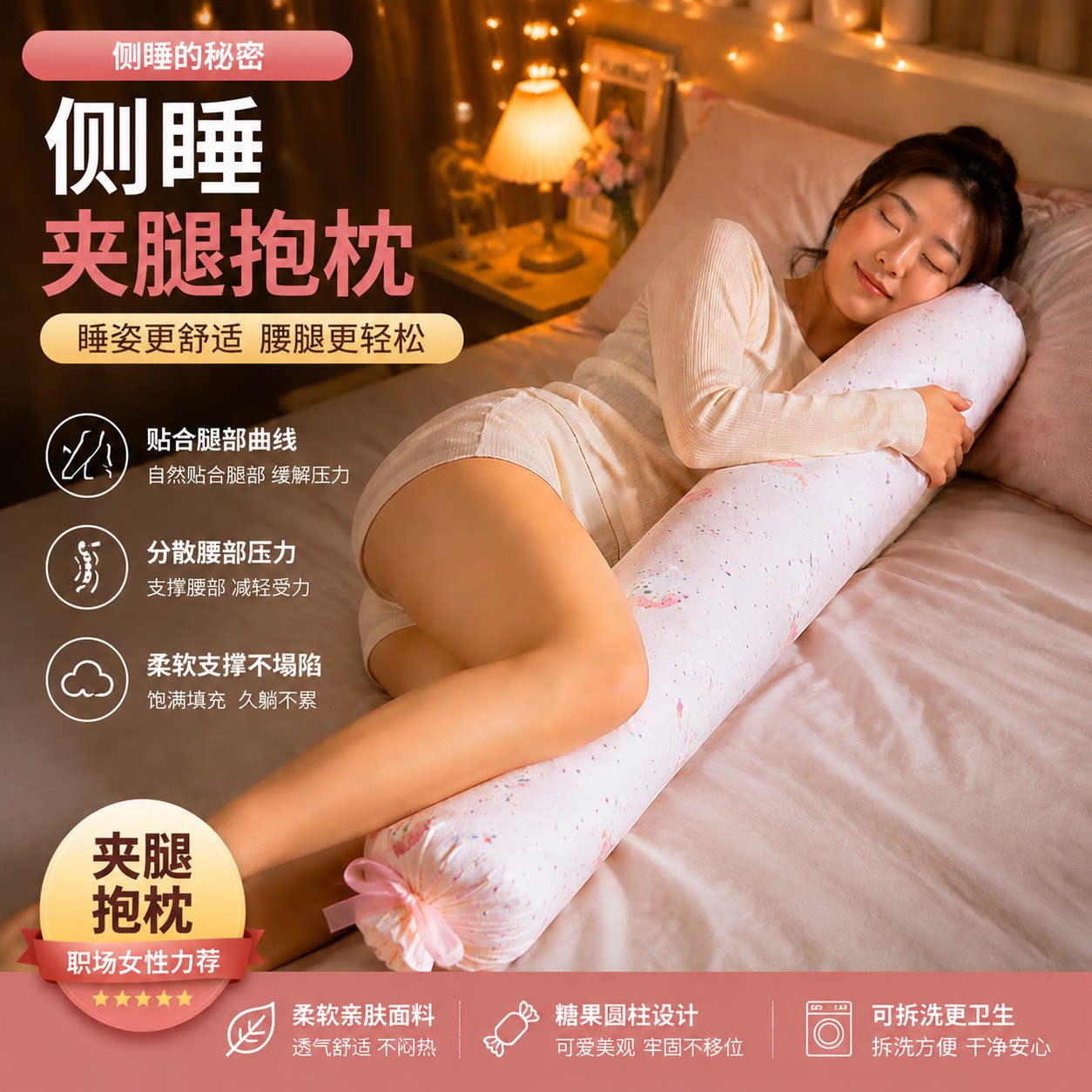 防腰酸抱枕纯棉糖果圆柱枕头夏季
