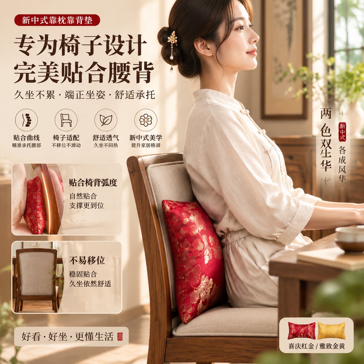 完美适配腰枕家用中国风腰靠沙发