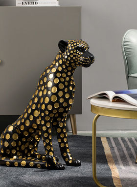 招财大型动物金钱豹子落地装饰摆件大号客厅电视柜旁轻奢高档艺术