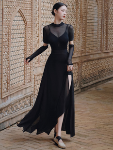 T三件套 套镂空设计舞蹈表演街舞长袖 古风爵士修身 韵纱连体2纯色袖