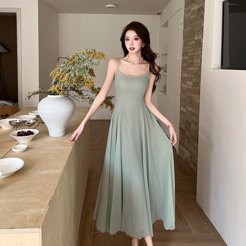 夏网纱设计法式连衣裙舞蹈大摆裙