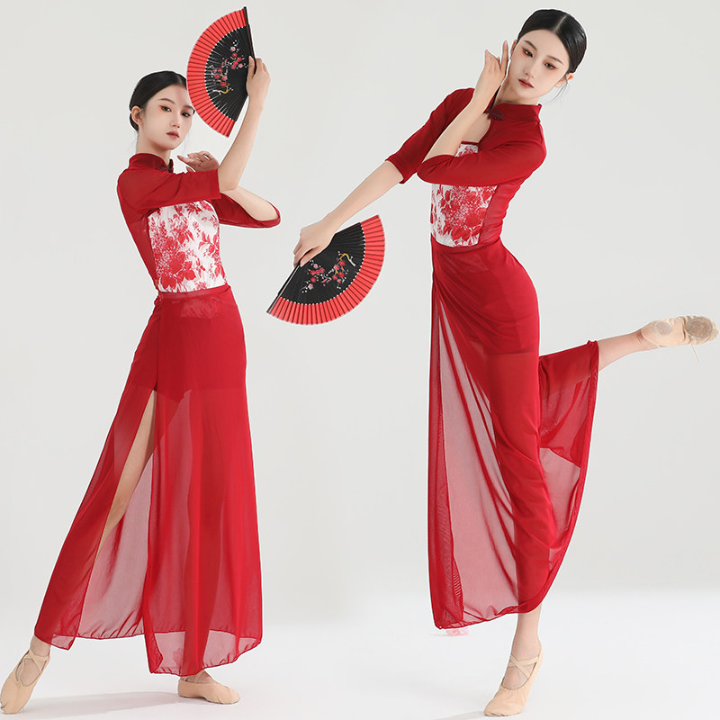 韵纱碎花扇子舞练功服网纱爵士舞