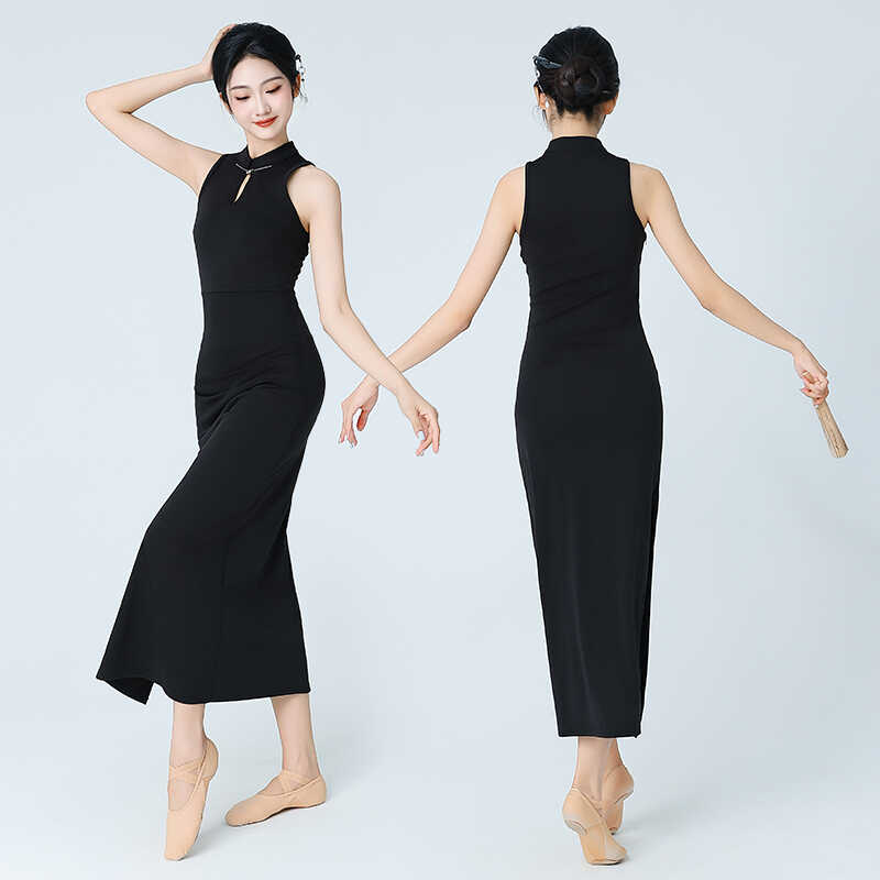 针织练功服修身古典舞长裙韵纱