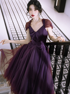 法式晚礼服裙紫伊芙伯爵Dita同款重工梦幻紫色轻婚纱蓬蓬裙表演服