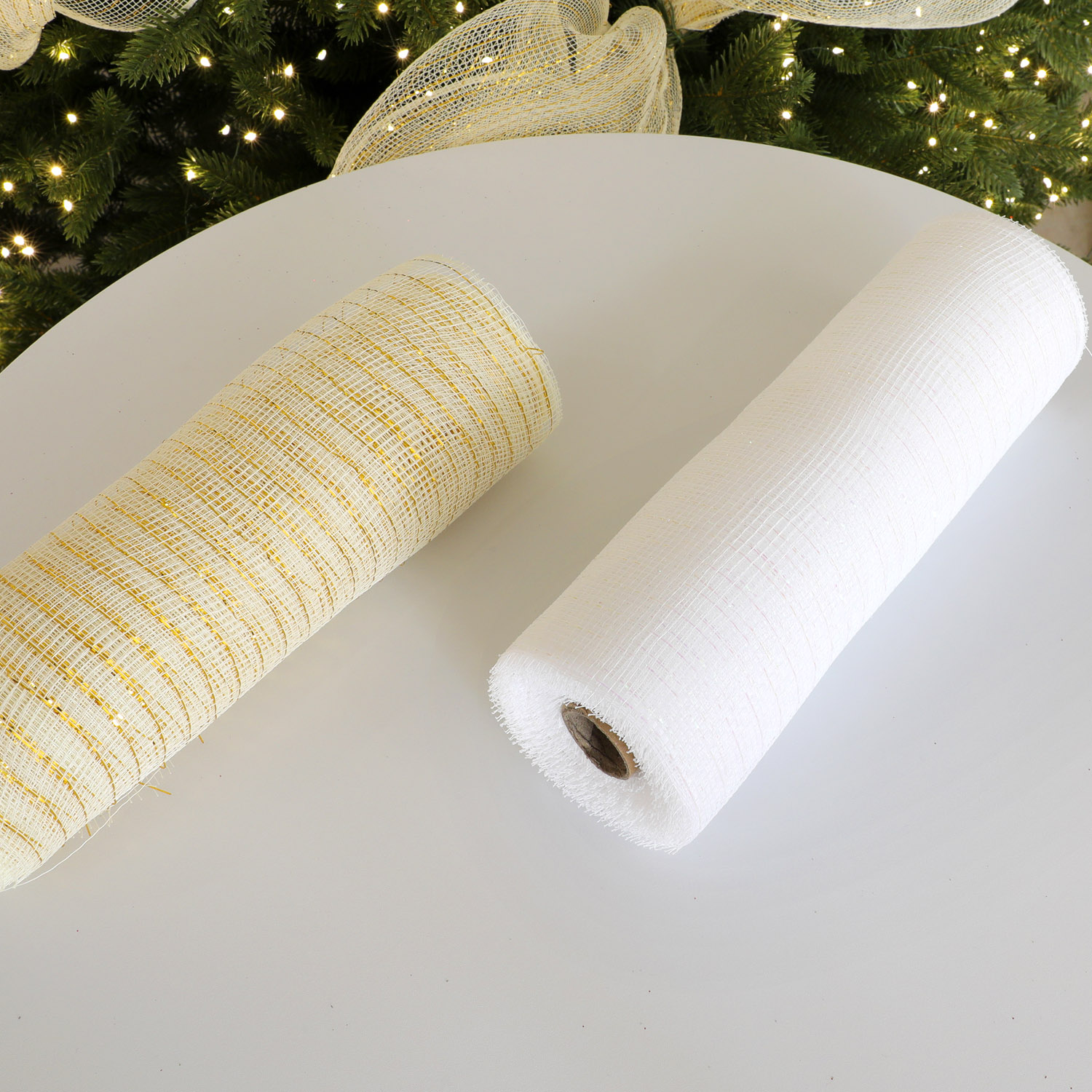 圣诞树50CM宽PP网纱装饰丝带Diy透明金色网银色蝴蝶结10码绑带