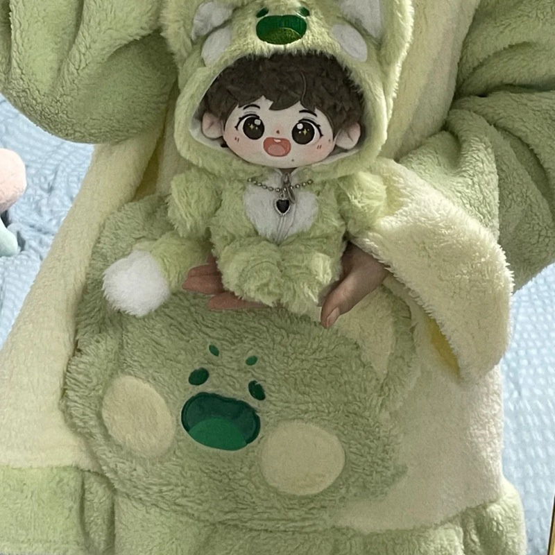现货20厘米娃衣可爱明星棉花娃娃替换装衣服绿色嘟嘟猫咪连体衣