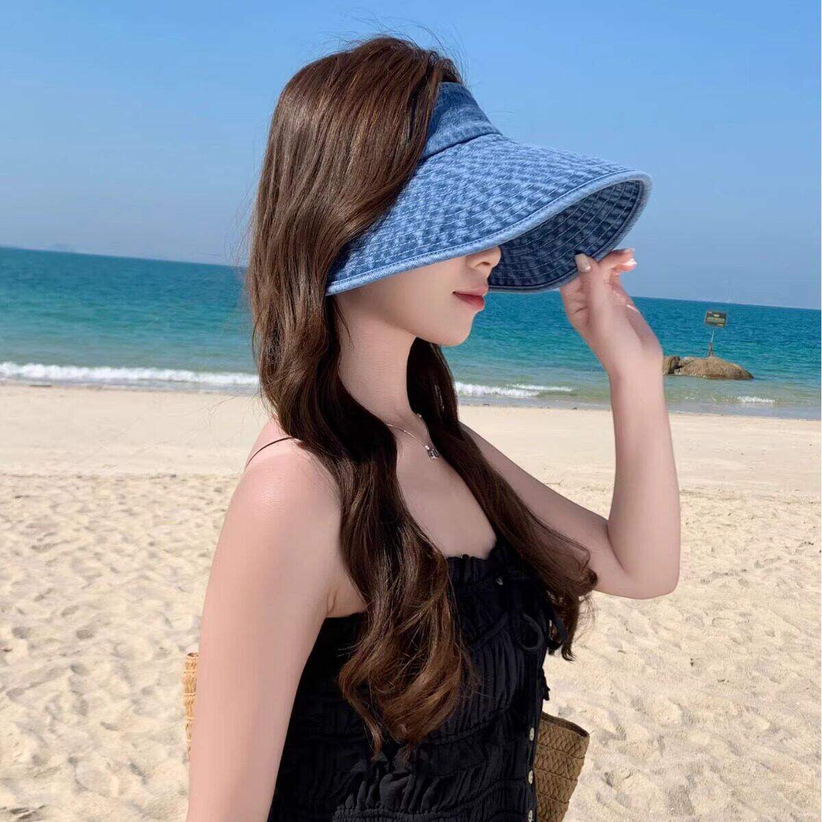 复古潮流做旧牛仔空顶帽女夏季户外遮阳防晒帽显脸小出游无顶帽子