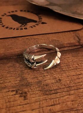 乌鸦 S925纯银2020新款乌鸦复古潮流黒雀の爪戒指 指环 男女适戴