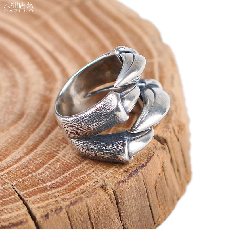 开酒瓶bloody mary血腥玛丽双层龙爪戒指s925纯银男潮复古手工