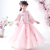 超仙樱花拜年服马面裙旗袍春季 汉服女童高端儿童唐装 中国风古装