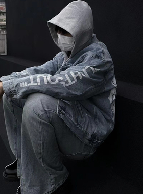 Commas 原创潮牌蓝色水洗柯本牛仔夹克美式街头休闲宽松外套男