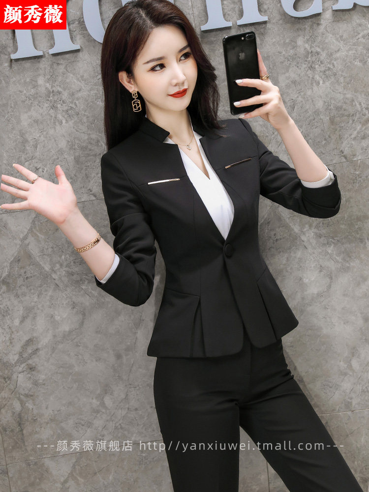 秋季高端职业装无领西装套装女正装工作服时尚气质小个子上班西服