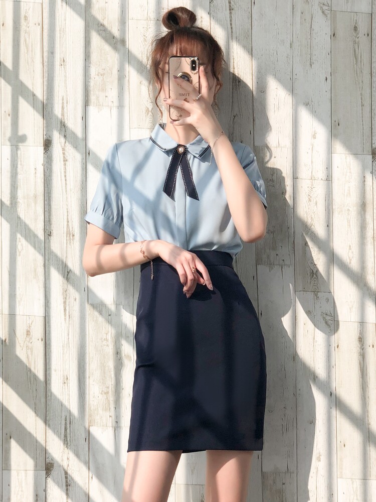 职业装套装夏季短袖衬衫工作服女气质套裙前台接待工作装2023新款
