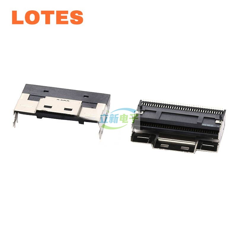 LOTES ASASS001 连接器SFF-8654 8X 90度卧式母座 SlimSAS 74PIN
