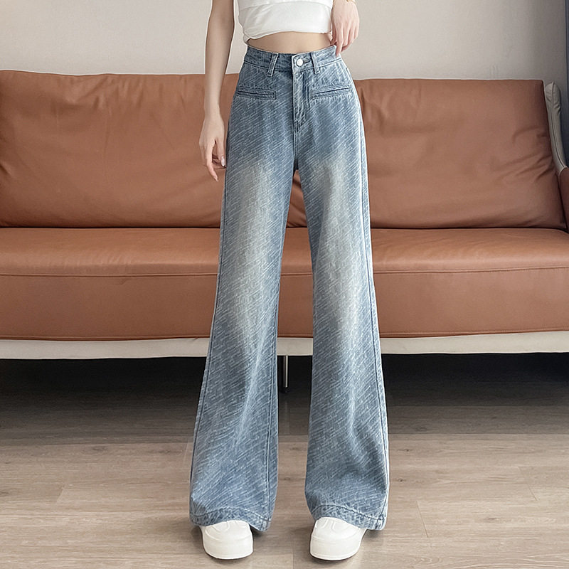 星空纹阔腿微喇牛仔裤女夏季薄款2026年新款高腰宽松直筒裤女款