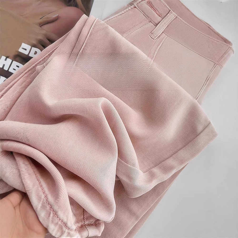 大码粉色天丝牛仔裤女夏季薄款胖mm高腰宽松显瘦直筒冰丝阔腿长裤
