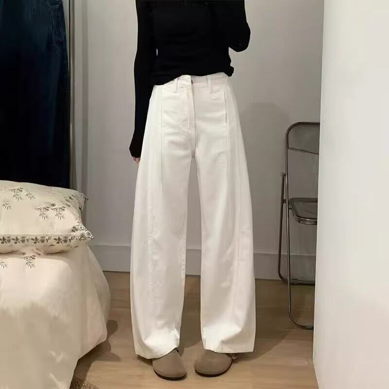 白色复古弯刀牛仔裤女春夏季新款高腰显瘦宽松梧桐阔腿香蕉镰刀裤