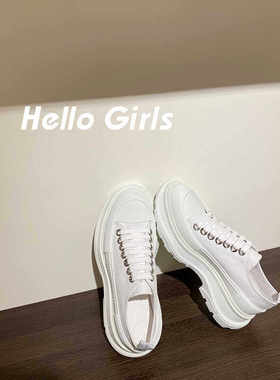 KAPIIT【专柜同款】显腿长~厚底帆布鞋女小白鞋休闲老爹鞋男