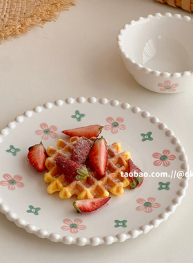 ok maji餐具ins奶油风陶瓷盘子甜品蛋糕盘精致西餐餐盘零食水果盘