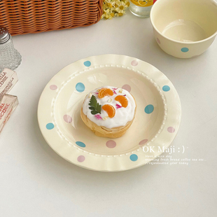 精致甜品盘子特别好看的高级创意风草帽盘釉下彩陶瓷圆形蛋糕盘