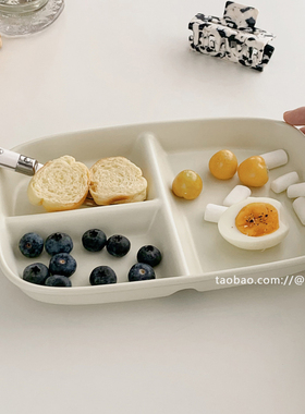 okmaji韩国博主同款托盘分格水果盘ins风分餐分隔餐盘陶瓷早餐盘