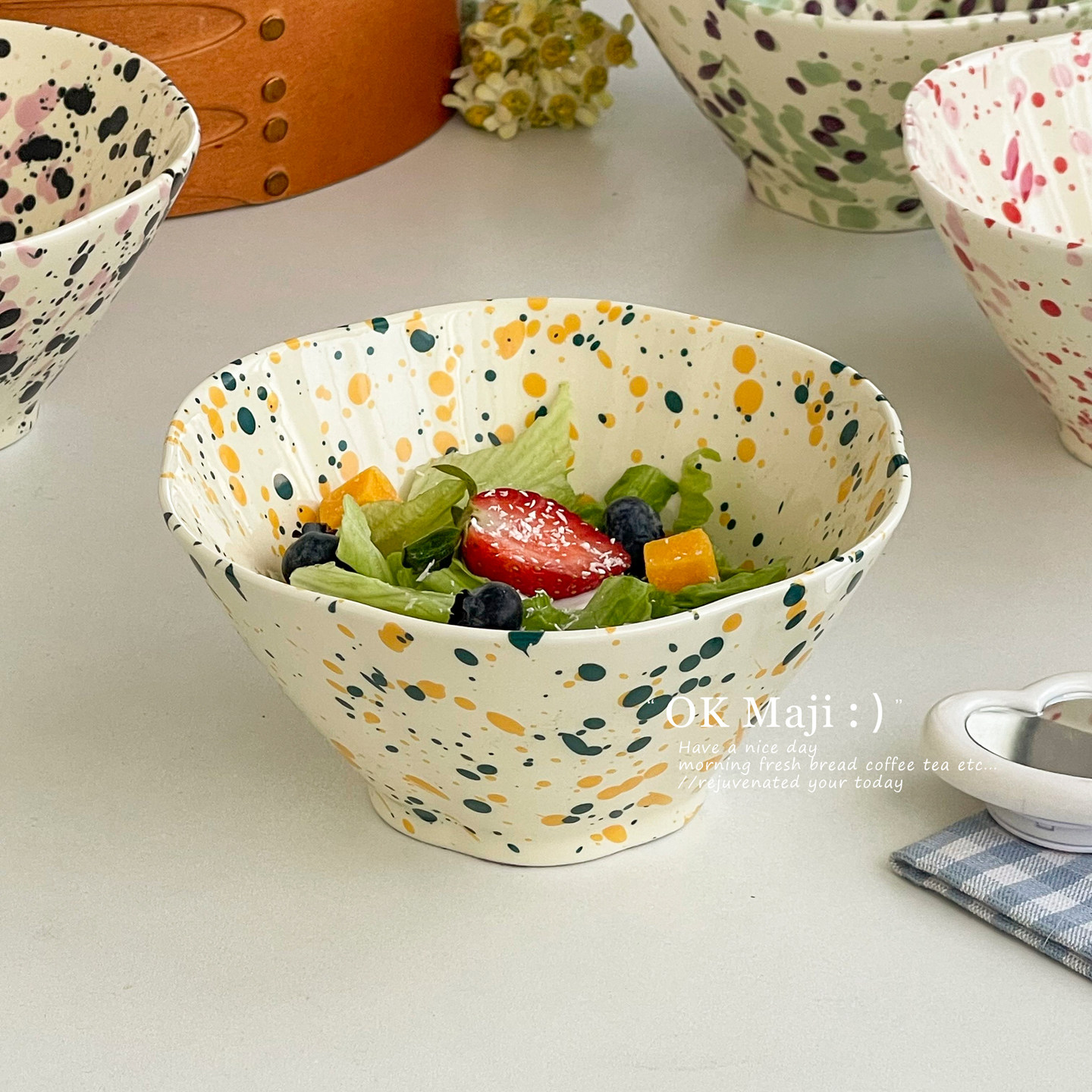 ins泼墨酸奶碗高颜值好看陶瓷米饭碗漂亮餐具家用水果蔬菜沙拉碗,餐饮具,碗,淘宝优惠券,粉丝福利购,淘宝优惠卷