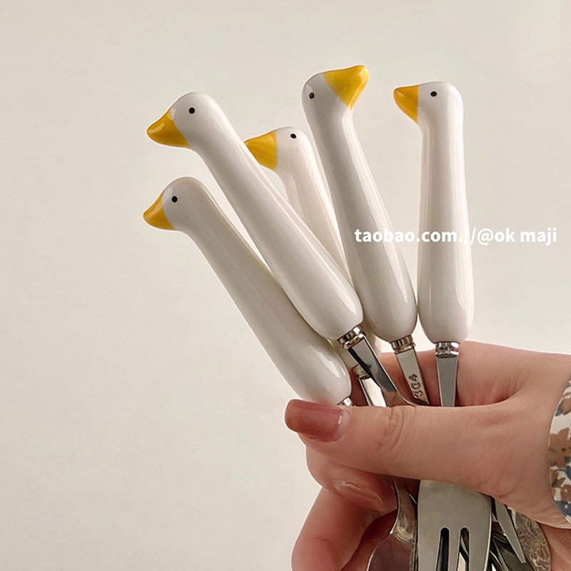 可爱鸭鸭陶瓷勺子叉子