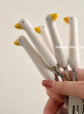 ok maji可爱小勺子不锈钢漂亮叉子勺子家用喝汤调羹吃饭专用汤匙