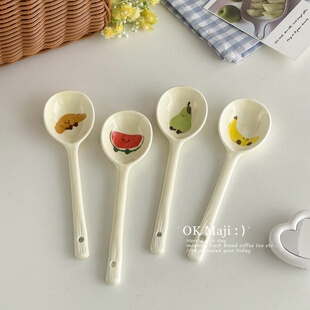 卡通可爱高颜值勺子陶瓷甜品勺子精致长勺子儿童吃饭勺子汤勺餐勺