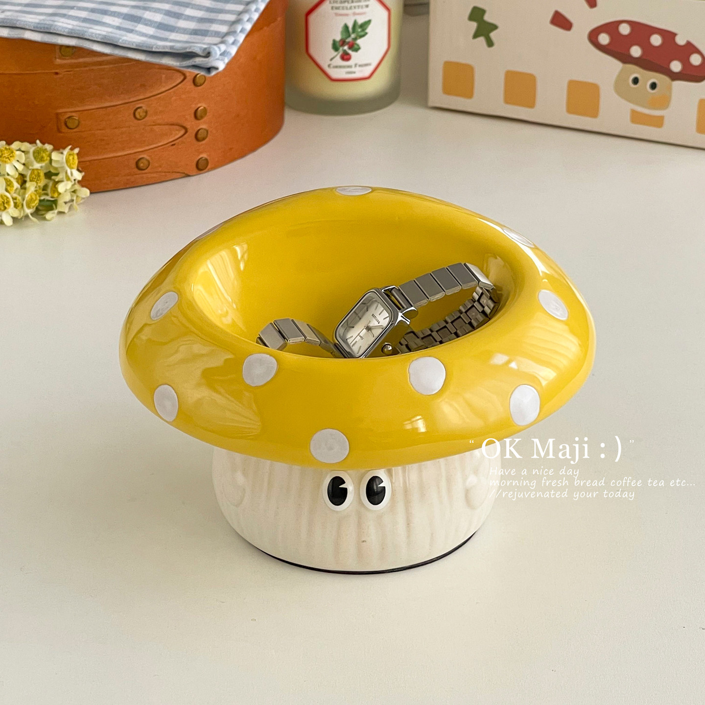 可爱创意入户门口钥匙收纳陶瓷蘑菇摆件高颜值茶几酒柜鞋柜装饰品,收纳整理,桌面收纳盒,淘宝优惠券,粉丝福利购,淘宝优惠卷