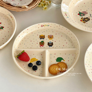 可爱卡通盘子in风211减脂分餐盘陶瓷草帽盘减肥定量盘多格餐盘