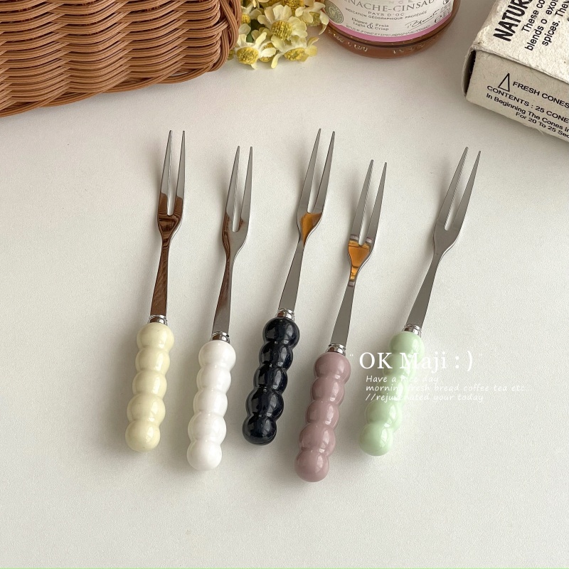 家用高档精致陶瓷柄水果叉