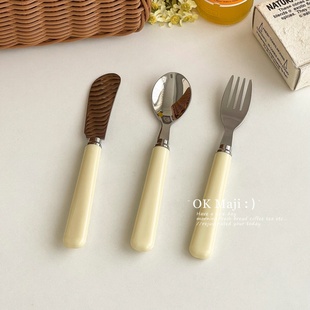 儿童刀叉餐具奶油风304不锈钢刀叉勺子可爱果酱抹刀甜品叉勺套装