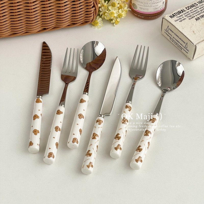 不锈钢刀叉套装可爱西餐刀叉勺三件套高颜值叉勺精致甜品勺蛋糕叉,餐饮具,西餐餐具套装,淘宝优惠券,粉丝福利购,淘宝优惠卷