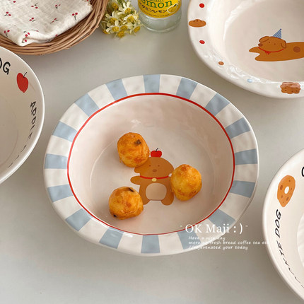 好看的盘子可爱家用陶瓷草帽盘子高级感甜品盘水果盘高颜值早餐盘